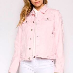 American Bazi Pink Distressed Denim Jacket Large